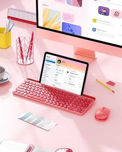 seenda Bluetooth Keyboard and Mouse for iPad, CTU-301 Wireless Multi-Device Bluetooth+2.4G Keyboard Mouse Combo with Tablet Holder for iPad/MacBook/Windows, iOS/Andriod Tablet Phone, Coral Pink thumbnail 8