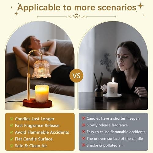 Candle Warmer Lamp with Timer and Dimmer, Adjustable Height Electric Candle Warmer Flower Lamp Wax Melt Warmer for Jar Candles - Birthday Christmas Gifts for Women Mom Home Living Bedroom Decor thumbnail 8