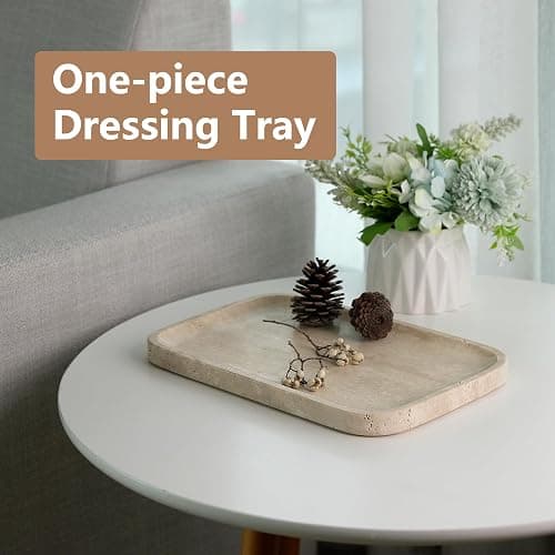 Marble Vanity Tray for Dresser Organizer, Travertine Bathroom Tray Countertop, Beige Decorative Serving Trays, Kitchen Sink Storage, Jewelry & Perfume Holder(Travertino Romano) thumbnail 4