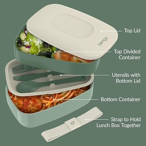 Bentgo Classic - Adult Bento Box, Stackable 3-Compartment Lunch Box with Removable Utensil Set and Sealing Strap, BPA-Free, Food Container Ideal for Meal Prep, Work, and On the Go (Khaki Green) thumbnail 6
