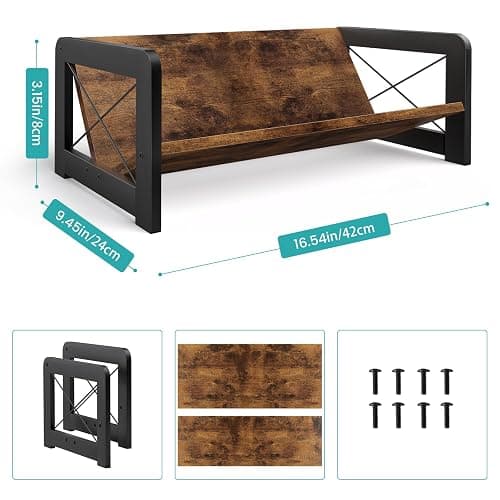 ELITEROO Desktop Bookshelf Organizer, Wood Slanted Desk Bookshelf, Small Tabletop Book Rack, Portable Mini Bookcase for Book Display, Cookbooks, Kids Reading, Office & Home Storage, Rustic Brown thumbnail 3