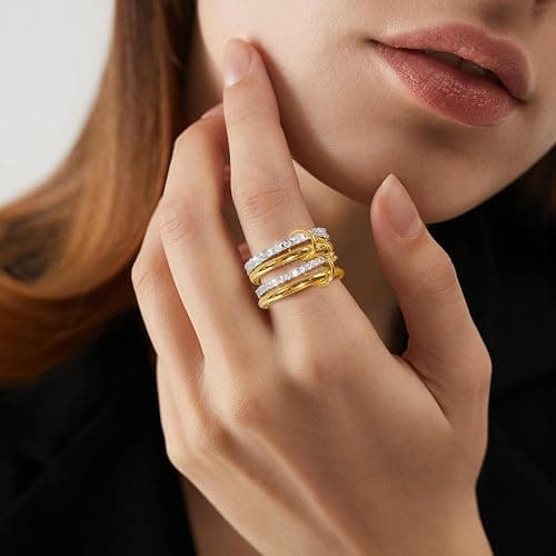 GmwyCzV Stapelbar Ringe für Damen, 18K Vergoldet Cubic Zirkonia Ringe, Gold und Silber 4 Ineinandergreifende Ring, Vergoldete Ringe, für Den Alltag Oder Besondere Anlässe(Größe 7) thumbnail 5