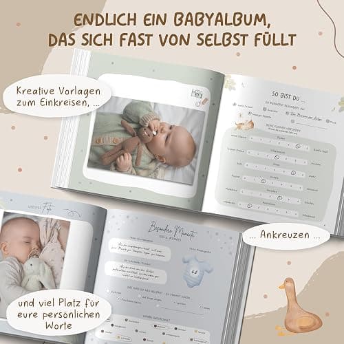 Mein erstes Jahr Babyalbum mit 138 Stickern | Babybuch zum Eintragen mit kreativen Vorlagen | Erinnerungsbuch Baby für Mädchen & Jungen | Babywunsch Liste | Babygeschenke zur Geburt Junge thumbnail 3
