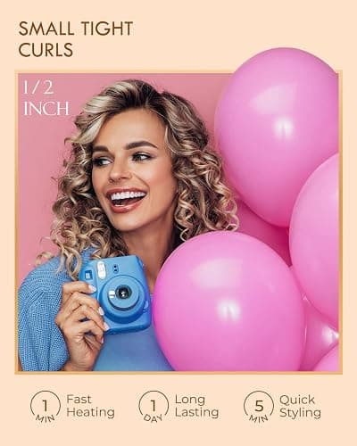 Small Curling Tongs 13mm, Curling Iron 1/2 Inch Barrel, Tiny Curling Wand for Short Hair, Ceramic Tourmaline Hair Curling Iron Dual Voltage thumbnail 2