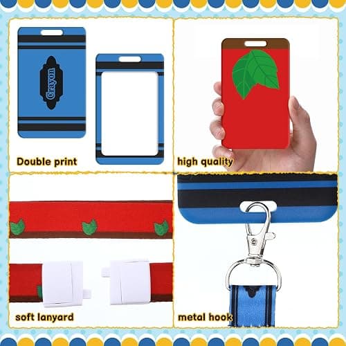 Colarr 6 Packs Teacher Appreciation Gifts Teacher ID Badge Holder with Lanyard Composition Notebook Pencil Crayon Apple ID Badge Holder for Graduation Gifts School Supplies thumbnail 4