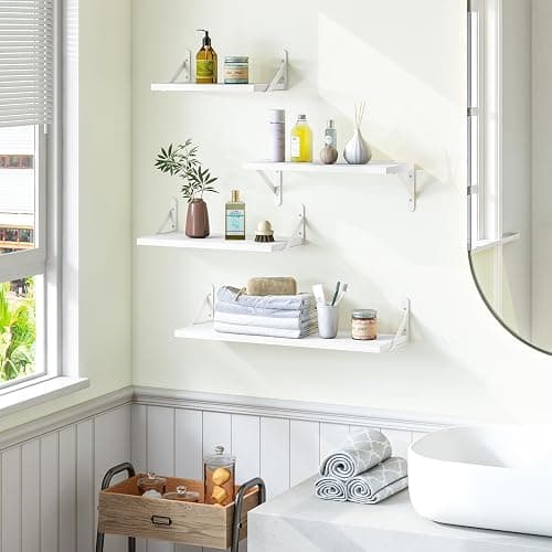 YGEOMER Floating Shelves for Wall, Different Sizes White Wall Shelves for Living Room, Bathroom, Bedroom, Kitchen, Home Decor (Set of 4) thumbnail 7