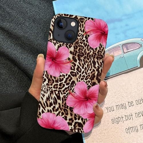 Case Compatible with iPhone 15 Plus,Scratch Resistant Hybrid 2-Layer Hard Shell Phone Case,Leopard Pink Hibiscus Tropical Floral - Leopard Pink Hibiscus Tropical Floral - iPhone 15 Plus thumbnail 5