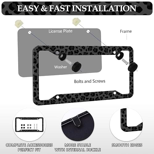 Black Leopard Print License Plate Frame - Leopard Personalise License Plate Holder, Rust-Proof Stainless Steel Waterproof Car Decorative Tag Frame for Standard Us 12x6 Inch thumbnail 3