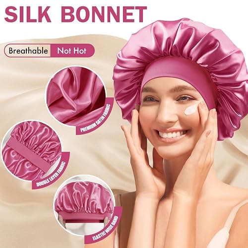 Doitory Satin Silk Bonnet for Sleeping, Double Layer Silk Sleep Cap for Men & Women, Soft Satin Lined Bonnet for Curly Hair thumbnail 3