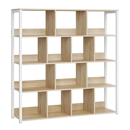 eSituro Scaffale per Libri, Scaffale con 14 Cubi in 4 Livelli, Unità di Stoccaggio Moderna per Soggiorno/Camera da Letto/Ufficio, Legno Ingegnerizzato, Effetto Rovere Chiaro+Bianco, 120x30x120cm thumbnail 8