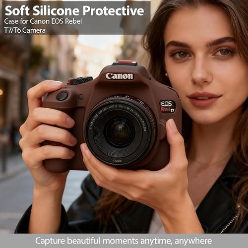 Frevyve Case for Canon EOS Rebel T7 Rebel T6 Camera, Soft Silicone Rubber Protective Camera Case Cover Accessories, Lightweight, Anti-Scratch with Button Marking for EOS Rebel T7 T6 (Brown) thumbnail 2