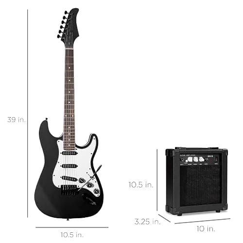 Best Choice Products 39in Full Size Beginner Electric Guitar Starter Kit w/Case, Strap, 10W Amp, Strings, Pick, Tremolo Bar - Jet Black thumbnail 7
