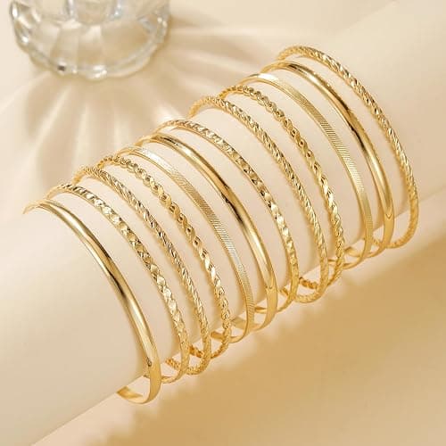 AYWFCBF Gold Bangles for Women, 12 Pcs Boho Stackable Bracelets Multi Layer Textured Chunky Bracelets Jewelry Set for Women thumbnail 4