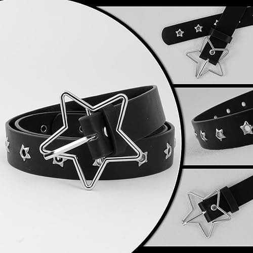 MILAKOO Punk Leather Waist Belt for Women Vintage Accessories for Hippie Skateboarding Enthusiasts - I: Black-star - One Size thumbnail 2