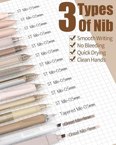 Four Candies 14Pack Pastel Gel Ink Pen Set,Cute Retractable 0.5mm Fine Point Pen,Note Taking Aesthetic Pens,12 Pack Black Ink Pens with 2Pack Highlighter, Smooth Writing Pens for School, Office(Brown) thumbnail 4