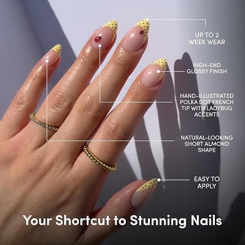 Glamnetic Press On Nails - Short Almond, Glossy Fake Nails 30 Pc Full Kit | Summer-ready Red press on nails in 15 sizes. French tip glue-on set. Waterproof, chip-resistant, up to 2 weeks wear thumbnail 4