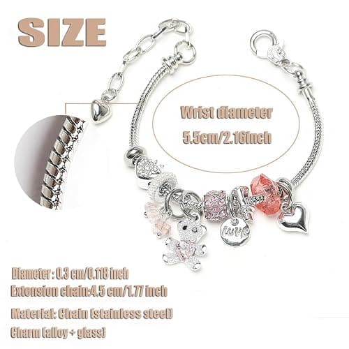 DS Charm Bracelets for Girls Adjustable Silver Stainless Steel Gift Box | Cute Cartoon Charms,Friendship Jewelry,Birthday Gifts,Teen Kid Fit, Tarnish Resistant,Stackable Trendy Daily Wear thumbnail 3
