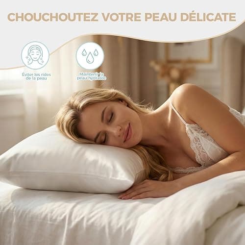 Taie Oreiller 65x65 Satin - Similaire aux Taie d Oreiller en Soie Lot de 2, Prend Soin de Votre Peau et de Vos Cheveux, Housse Coussin Satin Protege Oreiller (Blanc Naturel, 65x65cm) thumbnail 3