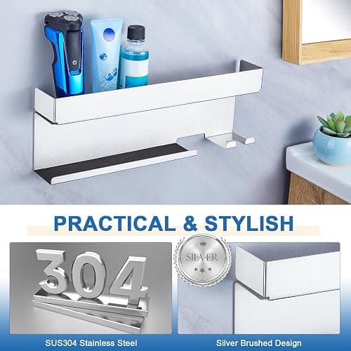 WAYASI Hair Dryer Holder Wall Mount, Hair Straightener Holder for Curling Iron Styler Accessory, Hair Dryer Storage, Adhesive Hairdryer and Straightener Holder, Hair Tool Organiser (Silver) thumbnail 6