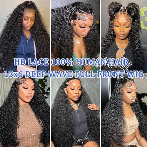 Simeider 30 Inch Deep Wave Lace Front Wigs Human Hair 13x6 HD Lace Front Wigs Pre Plucked Brazilian Curly Human Hair Wig 200 Density Glueless Frontal Wigs For Black Women thumbnail 6