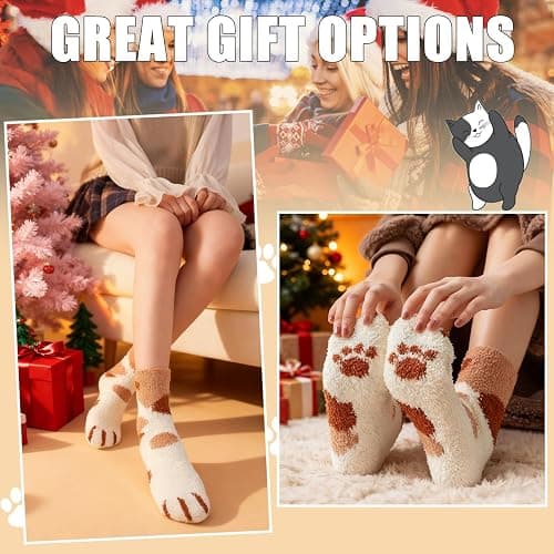 Ginmewrae Women Fuzzy Socks Cozy Soft Fluffy Cute Animal Slipper Socks Sleeping Warm Socks Christmas Gift for Girls thumbnail 6