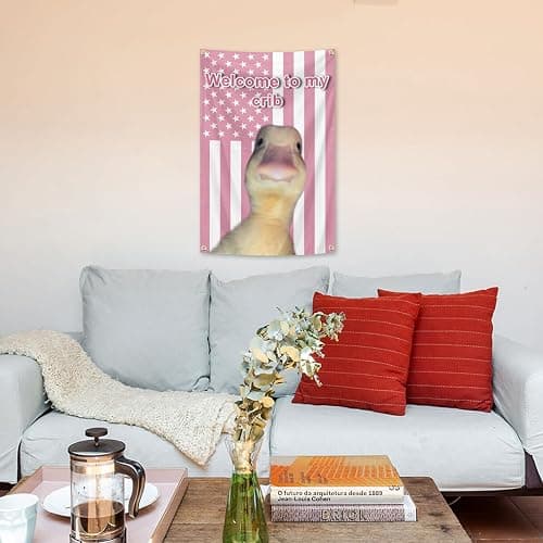 Welcome to My Crib Pink Duck Flag 2x3 Ft Welcome Home Funny Tapestry 2x3Ft Outdoor Garden and Porch Deck Garden Lawn Outdoor Yard Decor Flag (pink duck flag 2x3) thumbnail 5