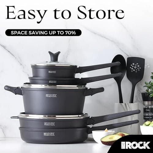 THE Rock SOHO 15Pcs Cookware Set – Pots and Pans Set Non Stick with Rock.TEC – Compact for Urban Kitchens, Nothing Sticks, Never Warps, Lasts Longer, Induction & Dishwasher Safe, Black thumbnail 8