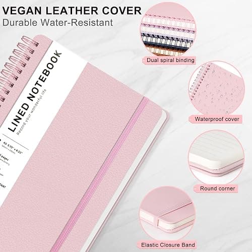 Lined Spiral Journal Notebook, A5 Hardcover Leather Notebook for Work, 5.7''×8.2'', 100GSM Thick Paper Spiral Bound Journaling Notebooks for Women & Men Office School Note Taking Business, Pink thumbnail 4