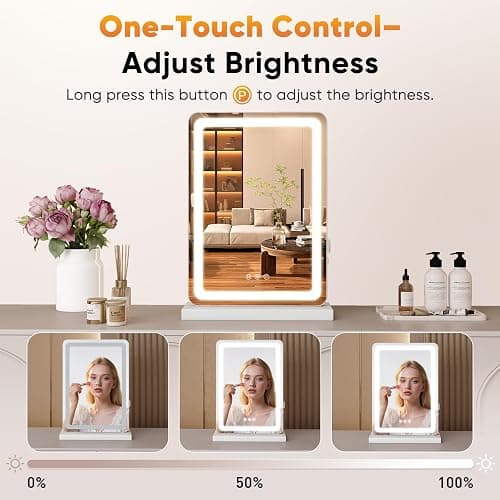 Sweetcrispy 17"x13" LED Vanity Mirror with Lights, Dimmable 3 Color Modes Makeup Mirror with Memory Function, USB Charging, Aluminum Frame, Lighted Mirror for Desk or Bedroom thumbnail 4