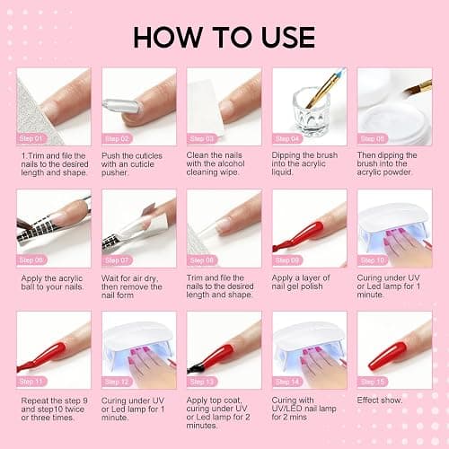 Acrylic Nail Kit for Beginners with Everything 3pc Professional Acrylics Powder 6pcs Gel Nail Polish 18pcs Glitter Decoration Powder Nails Kit Acrylic Set with Tips Nail Light and Drill DIY Gifts thumbnail 9