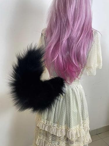 Movable Furry Tail Costume Accessories, Real Fur, Halloween Party Cosplay Dress (Black) thumbnail 3