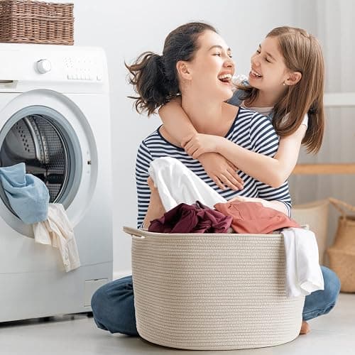 Large Storage Basket Rope Basket, Maliton Extra Large Cotton Rope Bin 22" x 22" x 14" XXXLarge Basket Woven Storage Basket Toy Bin with Handle Comforter Cushions Storage Bins Thread Laundry Hamper thumbnail 2