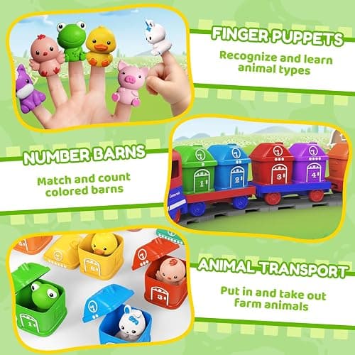 Learning Toys for Toddlers 1 2 3 Year Old,Electric Farm Train Set for Girls 2-4,Counting Matching & Sorting Montessori Train Toy with Farm Animals, Music, Light, Christmas Birthday Gift Baby (blue) thumbnail 2