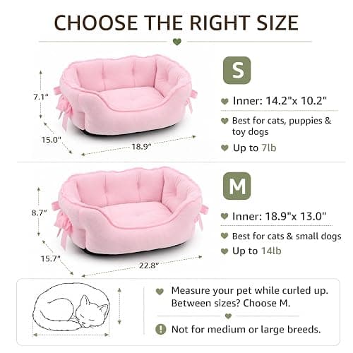 Pink Dog Bed for Small Breeds Breathable Princess Bowknot Puppy Cat Cushion | Soft Short Plush Cover PP Cotton Filling Moisture-Resistant Nonslip Oxford Base Lightweight Sofa Ideal Kittens Naps Lounging thumbnail 2