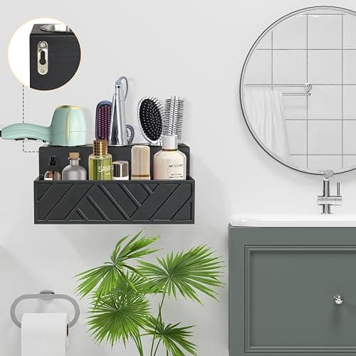 Unistyle Hair Tool Organizer, Wall Mounted, Bathroom Countertop, Vanity Organizer, Black, Wooden, Rectangular, Rustic, Art, 7.1 x 5.3 x 5.3 Inches, Paulownia Wood & Stainless Steel, 1.87 Pounds thumbnail 5