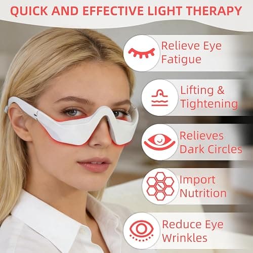 Unter-Augen Rotlichttherapie Brille, Augenmassagegerät mit 3 Einstellbar Mikrostrom, 4 Modi, Rote Lichttherapie-Brille zur Erleichterung der Augenbelastung, Beseitigung dunkler Augenringe thumbnail 6
