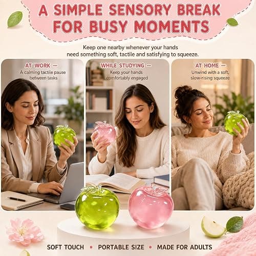 Apple Squishy Stress Ball Squishy Toys , Soft TPR Sensory Squeeze Toy for Stress Relief, Mouldable Fidget Toy for Home, Office & Daily Relaxation Fidget Toys, Pink & Green 2 Pack thumbnail 8