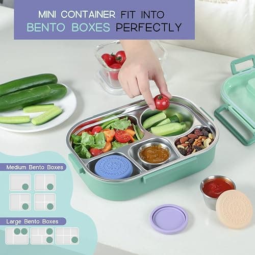 [8 Pack] Salad Dressing Container To Go, 2.4oz Small Condiment Containers with Leakproof Silicone Lids, Reusable Stainless Steel Sauce Cups for Lunch Bento Box, Picnic and Travel thumbnail 6