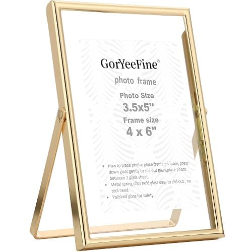 GorYeeFine Gold 4x6 Floating Picture Frame for Photo(2x3'',3.5x5''),Adjustable Tabletop/Shelf,Floating Picture Frames 2x3'',Classy Metal Gift Frames for Wedding,Thanksgiving,Christmas - Image 1