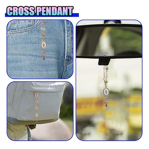 KPFILEH Car Steering Wheel Rosary Charm Accessory, Alloy Cross Car Rear View Mirror Charm, Religious Automotive Interior Hanging Decoration Pendant for Women, Men(Heart) thumbnail 6