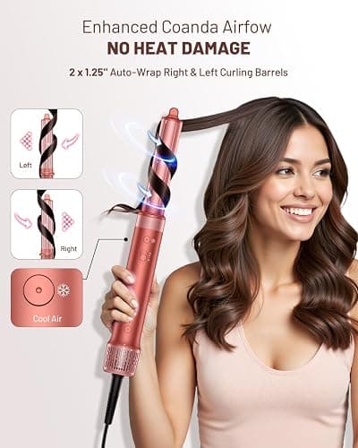 HITTIONA High-Speed 5 In 1 Hair Styler, Professional Hot Air Styler No Heat Damage Frizz-Free for Volumizer, Curl, Straighten, Drying, 1500W Negative Ionic Blow Dryer Brush with Travel Bag, Coral-Red thumbnail 5