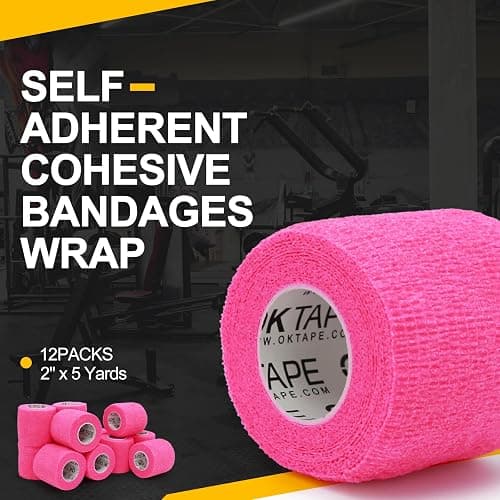 OK TAPE 12 Rolls Self Adhesive Bandage Wrap, Elastic Athletic Tape, Self Stick Bandage Tape, Vet Wrap, Medical Wrap for Wrist, Feet, 2" x 5 Yards - Pink thumbnail 2