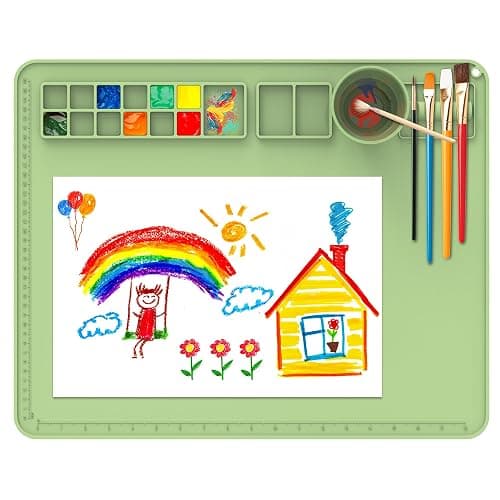 Silicone Painting Mat with Cup, 20"X16" Craft Mat, Siliocne Mat for Crafts, Resin, Paint, Clay, Non Stick Art Mat with Raised Edge, Painting Supplies (Apple Green) - Image 1