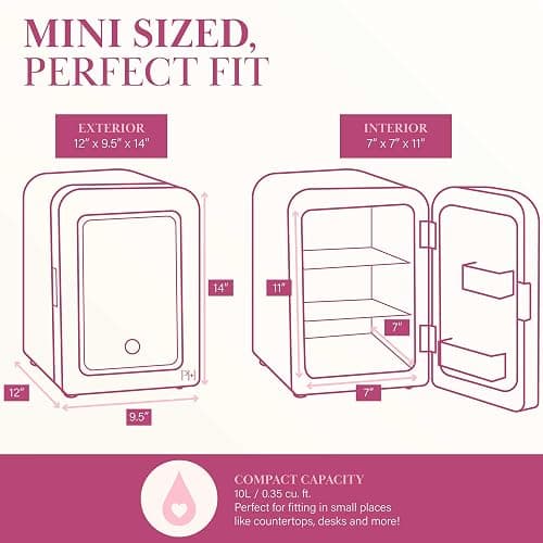 Paris Hilton Refrigerator and Personal Beauty Fridge, Mirrored Door with Dimmable LED Light, Thermoelectric Cooling and Warming Function for All Cosmetics and Skincare Needs, 10-Liter, White thumbnail 3