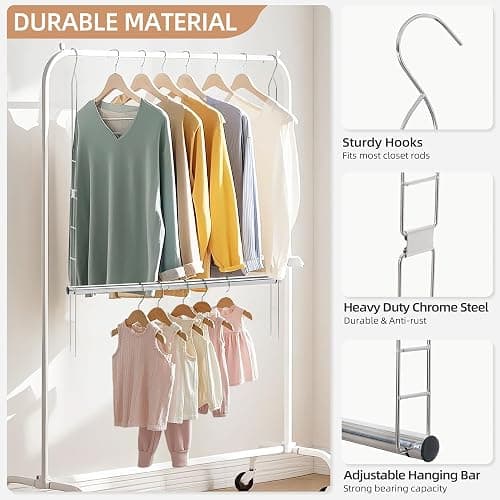 STORAGE MANIAC Hanging Closet Rod, Adjustable Width and Height Closet Hanging Organizer, Space-Saving Clothes Hanging Bar, Closet Extender Hanging Rod Double Closet Hanging Rod, 2 Pack Chrome thumbnail 4