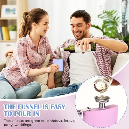 Meanplan 2 Pack 8 oz Flasks for Women Hip Flask for Liquor Matte Flask with Funnel Leakproof Stainless Steel Whiskey Pocket for Alcohol Drink Wine Christmas Valentine Wedding Gift(Pink, Purple) thumbnail 5