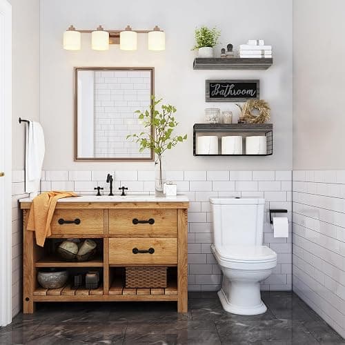 QEEIG ‎Bathroom Shelves Over Toilet - Paper Storage Wall Mounted Farmhouse Decor Decorations Aesthetic Décor Sign Small Floating Shelf 2+1 Set 16 inch, Grey (020GY) - D. Grey thumbnail 2