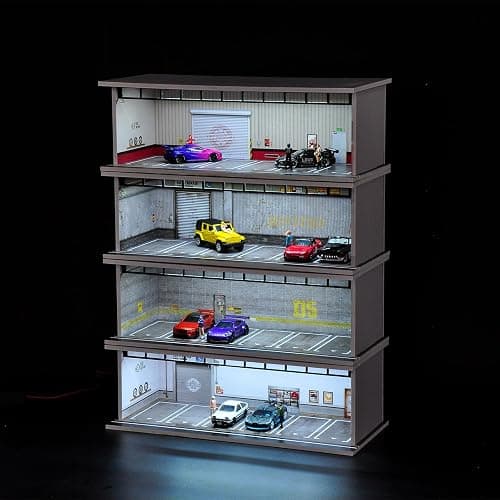 Bivitre 1/64 Diorama Display Case with LED Lights - Compatible with Hot Wheels Matchbox Mini GT Diecast Cars, for Model Car Display and Storage, Stackable Garage(Red Brick) thumbnail 4