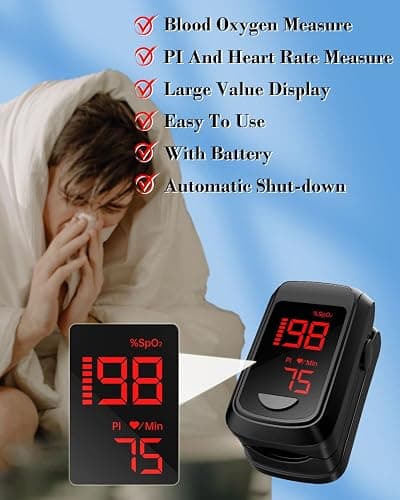 Pulse Oximeter Fingertip- Mini Oximeter Oxygen Saturation Monitor for SpO2/Heart Rate/PI, with Auto Graph Display thumbnail 2