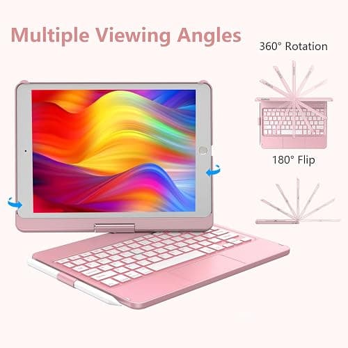 KBCASE Touchpad Keyboard Case for iPad 9th/8th/7th 10.2 inch, Backlit Trackpad Keyboard, 360°Rotatable Case with Keyboard for iPad 9th/8th/7th Gen, with Pencil Holder (Rose Gold) thumbnail 3